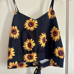 SHEIN Black Sunflower Tie-Front Cami